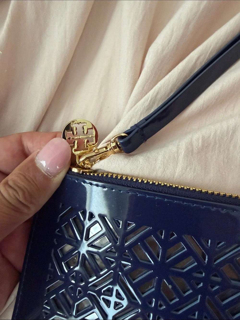 Tory Burch Navy Laser-Cut Wristlet Clutch - Women Bags